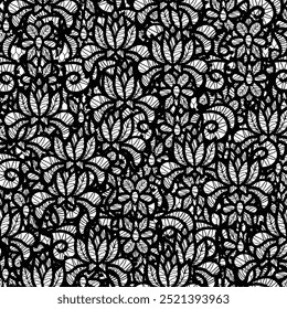 O padrão sem costura de renda preta é perfeito para designs incrivelmente elegantes e planos de fundo bonitos. Tecido floral puro. Flores abstratas