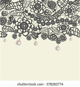 Black lace vector design with pearls. Vector illustration