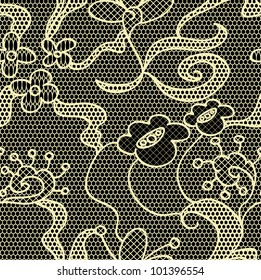 Black lace vector fabric seamless  pattern with flowers