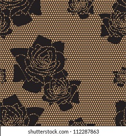 Black lace vector fabric seamless  pattern with roses