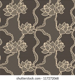 Black lace vector fabric seamless pattern