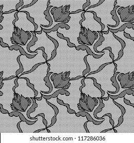 Black lace vector fabric seamless pattern