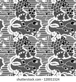 Black lace vector fabric seamless  pattern with flowers