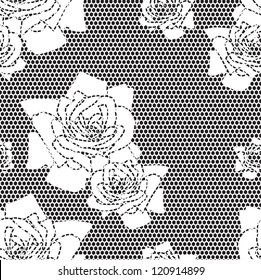 Black lace vector fabric seamless  pattern with roses