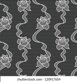 Black lace vector fabric seamless  pattern with roses