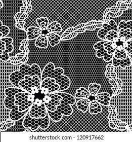 Black lace vector fabric seamless  pattern with FLOWERS