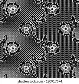 Black lace vector fabric seamless  pattern with FLOWERS