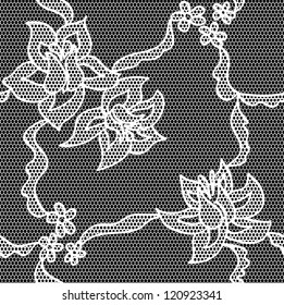Black lace vector fabric seamless  pattern with roses