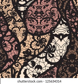 Black lace vector fabric seamless pattern