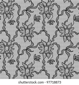 Black lace vector fabric seamless pattern/Black lace vector fabric seamless  pattern with orchids