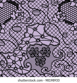 Black lace vector fabric seamless  pattern