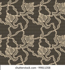 Black lace vector fabric seamless  pattern with orchids