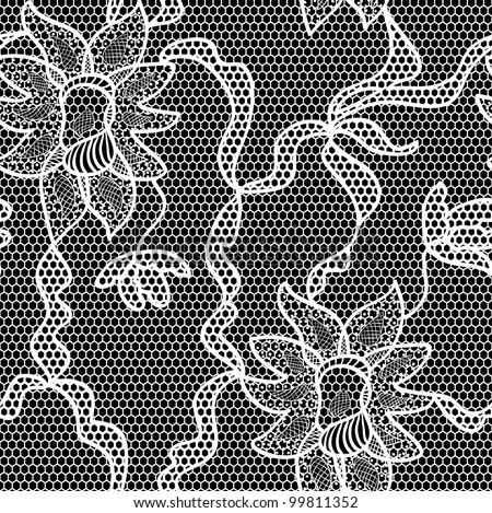 Black Lace Vector Fabric Seamless Pattern Stock Vector (Royalty Free