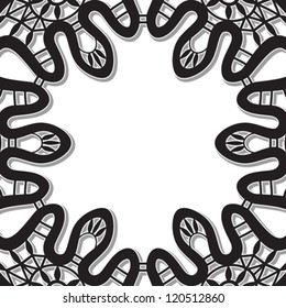 Black lace vignette with shadow on white, vector background