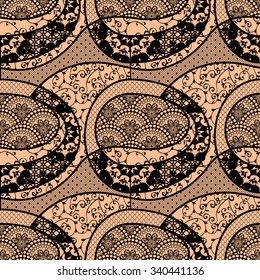 Black Lacy Seamless Pattern. Vintage Vector Illustration.