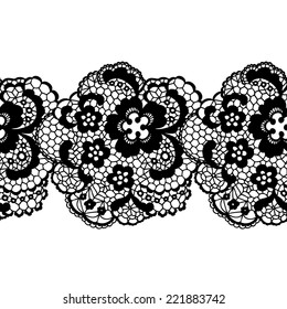 Black lacy vintage elegant trim. Vector illustration.