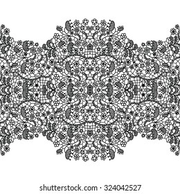 Black lacy vintage elegant trim. Vector illustration.