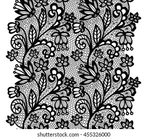 Black lacy vintage elegant trim. Vector illustration.