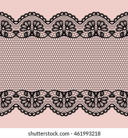 Black lacy vintage elegant trim. Vector illustration.