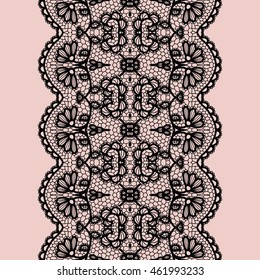 Black lacy vintage elegant trim. Vector illustration.