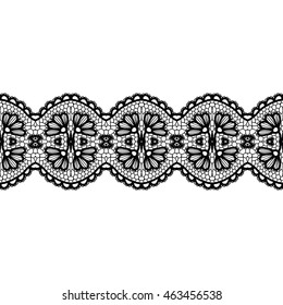 Black lacy vintage elegant trim. Vector illustration.