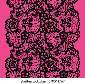 Black lacy vintage elegant trim. Vector illustration.