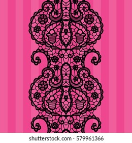 Black lacy vintage elegant trim. Vector illustration.