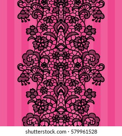 Black lacy vintage elegant trim. Vector illustration.