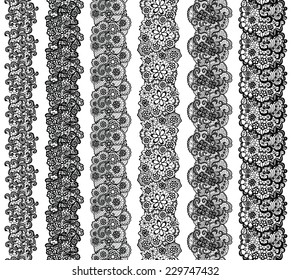 Black lacy vintage elegant trims. Vector illustration.