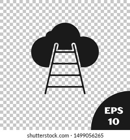 Black Ladder leading to cloud icon isolated on transparent background. Stairs leading to the cloud.  Vector Illustration