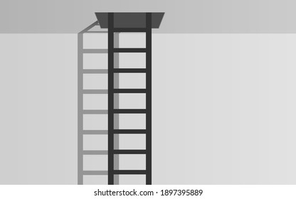 black ladder with light on the white ceiling