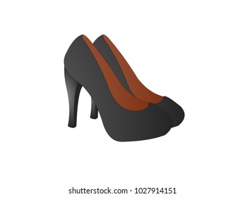 Black Ladies Shoes - Cartoon Vector Image