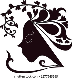 The black lady. Hand drawn vector illustration. For logo design, books illustration,magazine illustration,background,decoration, fashion design,pattern,clip arts,symbol,greeting cards.