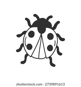 Black ladybug on with spots and antennae clearly visible