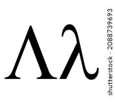 Black lambda symbol icon with name. greek alphabet letter