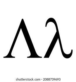 Black Lambda Symbol Icon With Name. Greek Alphabet Letter