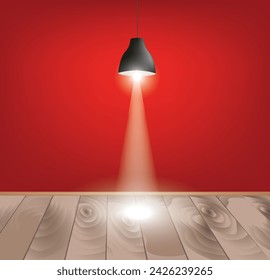 Black lamp with light in a room, vector