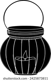 black lampion silhouette or flat lantern illustration of lamp logo chinese for festival with holiday icon and religion shape decoration as traditional to asia