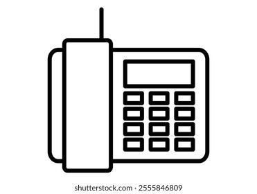 Black landline phone icon on white background