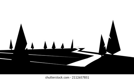 paisaje negro y árboles de fondo blanco