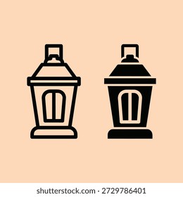 Iconos negros de la linterna con las ventanas arqueadas en el fondo del melocotón que simbolizan la esperanza ligera y la guía en diseño simple