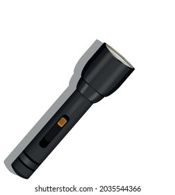 Schwarze Laterne auf weißem Hintergrund. Einzeln. Minimalismus. Sport und Wandern. Zelte und Outdoor-Aktivitäten. Beleuchtung. Lampe. Spotlight. Blitzlicht. Stock-Vektorgrafik.