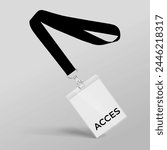 Black Lanyard and access card with plastic case. Template for the presentation of your design. Realistic vector illustration