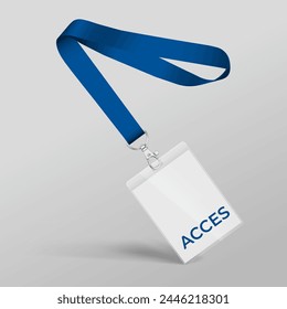 Black Lanyard and access card with plastic case. Template for the presentation of your design. Realistic vector illustration