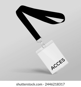 Black Lanyard and access card with plastic case. Template for the presentation of your design. Realistic vector illustration