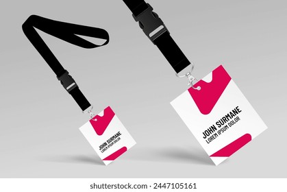 Black Lanyard and badge. Template for presentation of their design. Realistic vector illustration