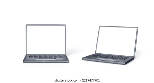 Black Laptop in 3D style. Laptop mockup for business concept or banners. Opened portable computers with empty screen. Vector illustration