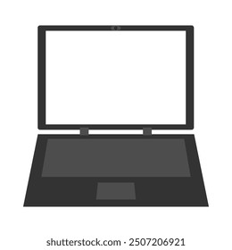 black laptop with blank white screen. flat style vector. themes of electronic goods, technology, work, office, freelance, service, online, internet, work from anywhere.