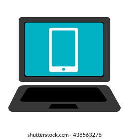 black laptop with blue screen and white smartphone over isolated background,vector illustration 