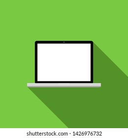 black laptop computer with blank white screen on fresh green color background with shade shadow. vector illustration 